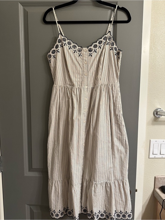 Madewell Dresses & Skirts - Madewell White and Navy Striped Embroidered Midi Sundress